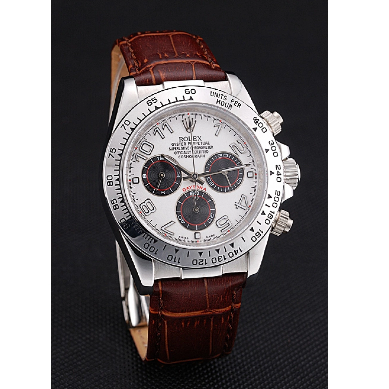 AAA Replica Watches Leather Steel Strap Rolex Dial Daytona Brown White Stainless Case 0702